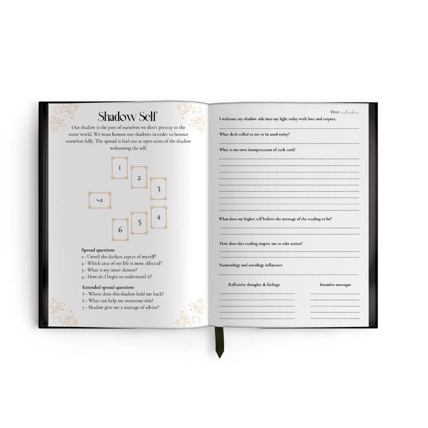 Open book with questionnaire on a white background