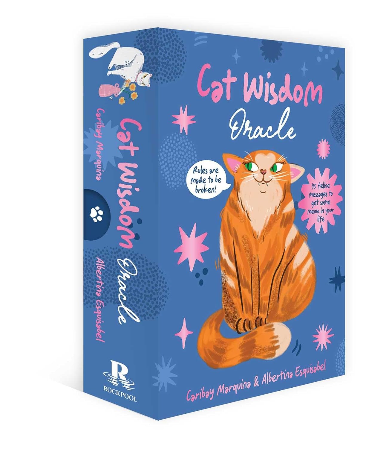 Cat Wisdom Oracle book cover with a cat illustration on a blue background