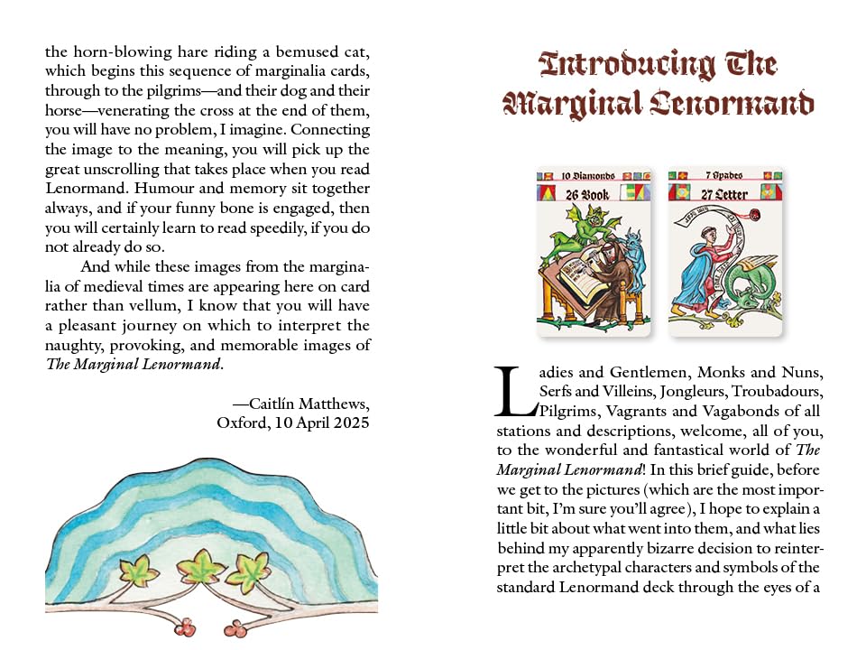 Page from a book introducing 'The Marginal Lenormand' with illustrations and text.