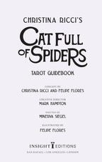 Cover of 'Cat Full of Spiders' Tarot Guidebook with text on a white background