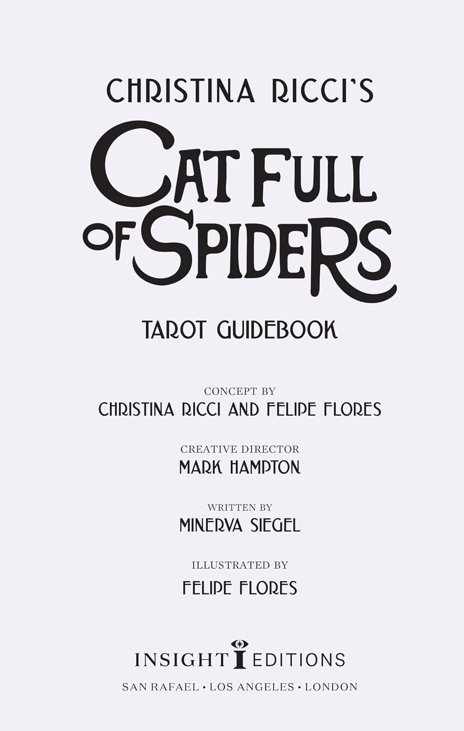 Cover of 'Cat Full of Spiders' Tarot Guidebook with text on a white background