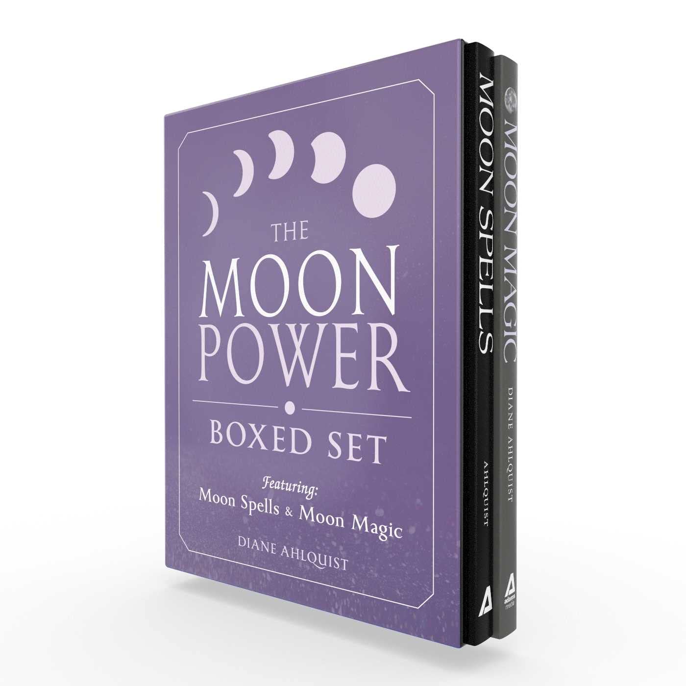 The Moon Power Boxed Set by Diane Ahlquist, featuring a purple book cover with moon phases and a black spine, shown on a clean white background.