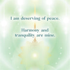 Candle with a quote about peace and tranquility on a soft green background
