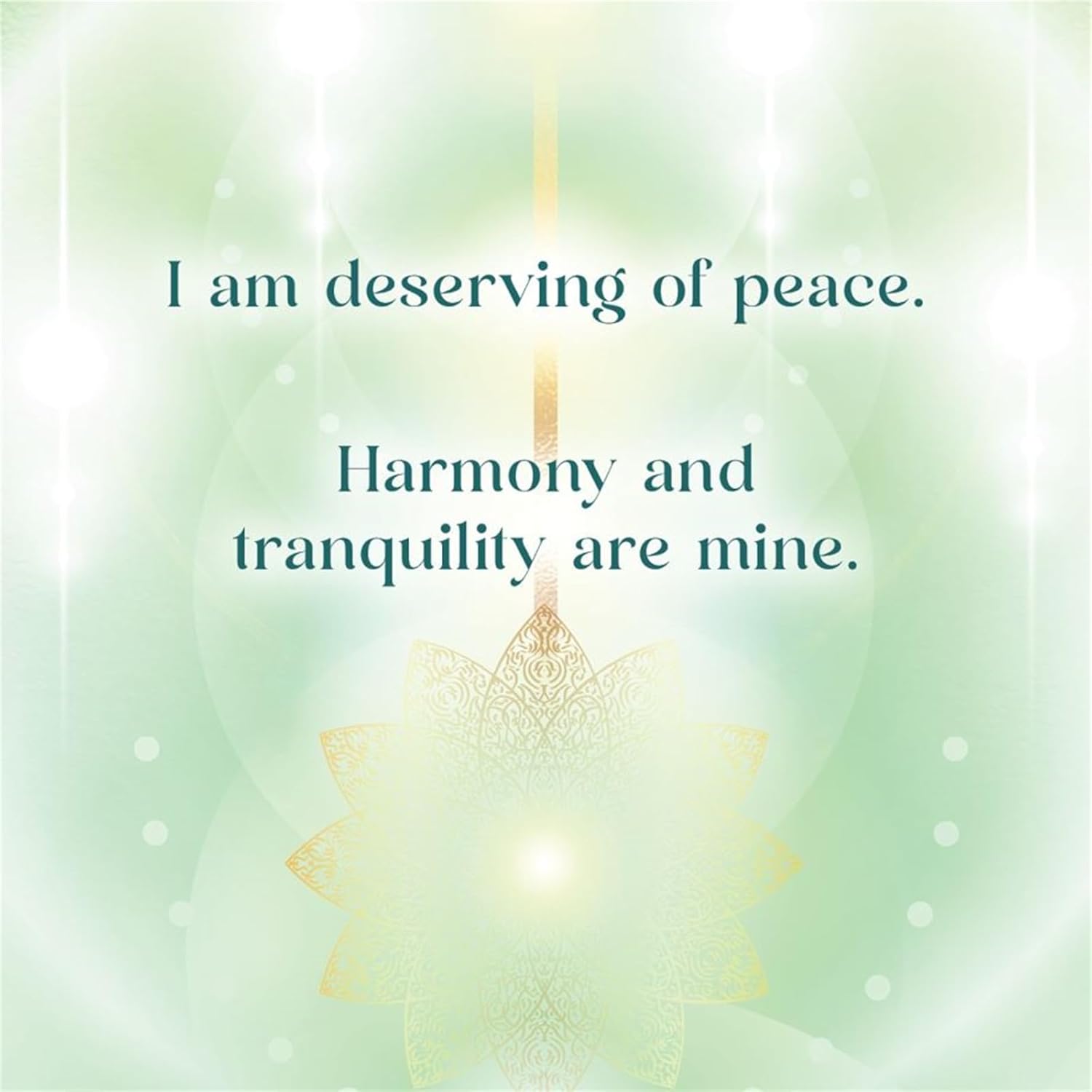 Candle with a quote about peace and tranquility on a soft green background
