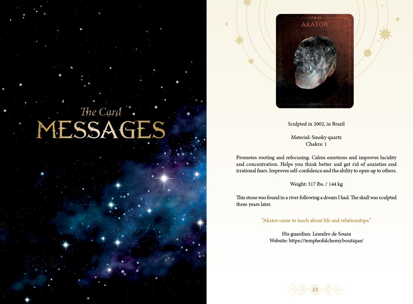 Page from a book or magazine about 'The Card Messages' with an image of a stone and text.