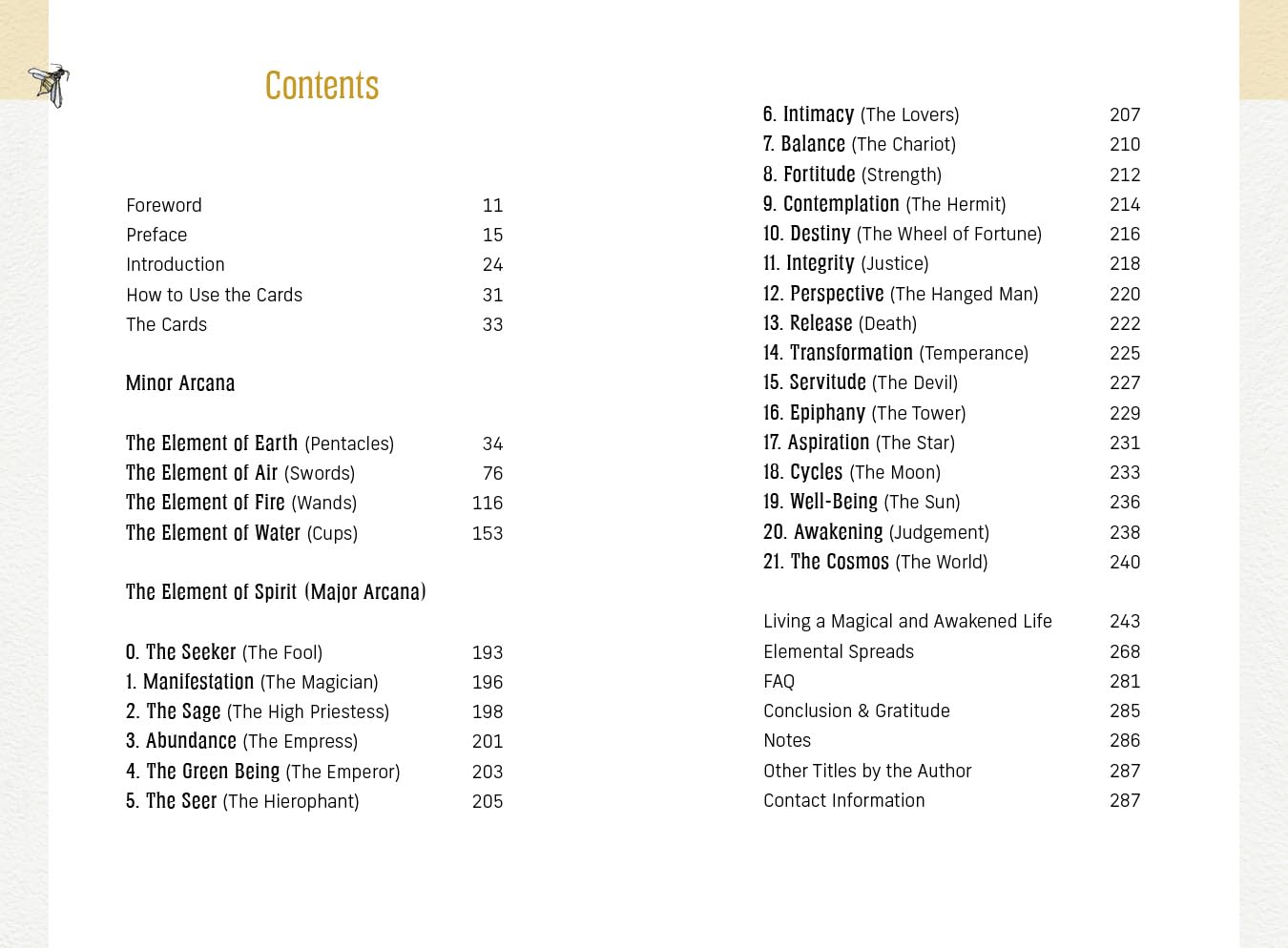 Table of contents for a book or guide with chapter titles and page numbers.
