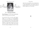Page from an Oracle card book titled 'Responsibility' with text and a tarot card illustration.