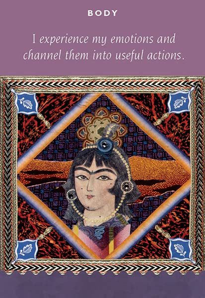 Decorative card with a stylized portrait and text on a purple background