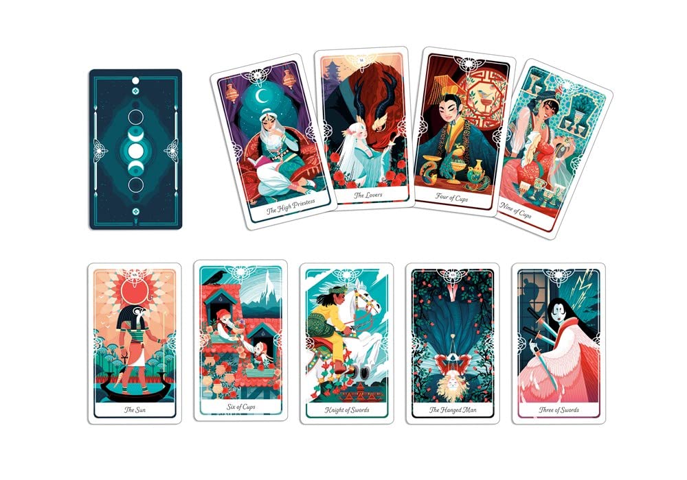 Set of tarot cards with colorful illustrations on a white background