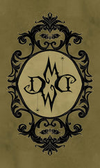Decorative emblem with 'DW' initials in a circular design on a beige background