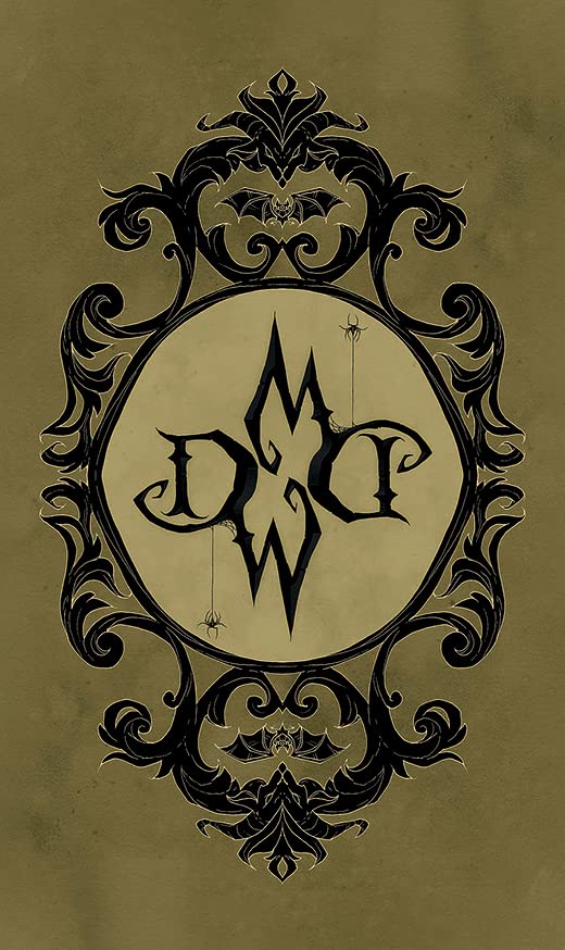 Decorative emblem with 'DW' initials in a circular design on a beige background