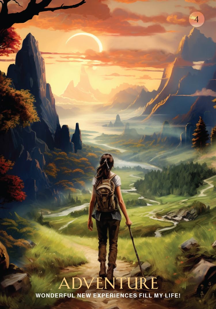 Person with a backpack walking on a path in a scenic landscape with mountains and a sunset.