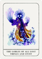 Goblin character with purple and blue accents on a white background, labeled 'The Goblin of All Lost Things and Stuff'.