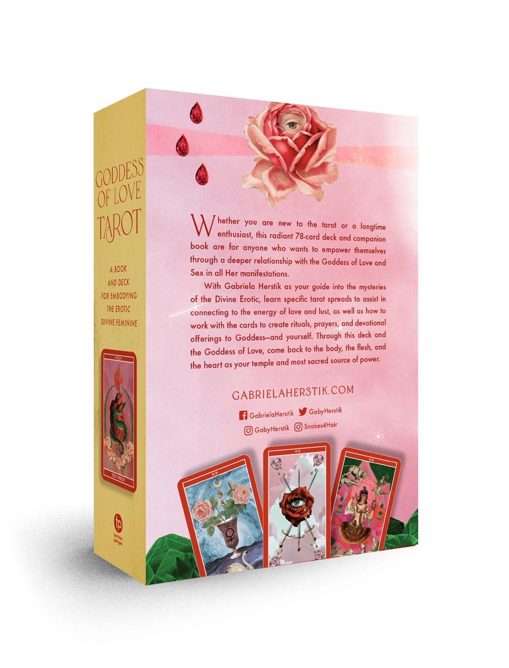 Goddess of Love Tarot card box with pink and yellow design