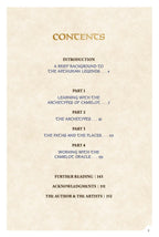 Table of contents for a book on Arthurian legends with a beige background.
