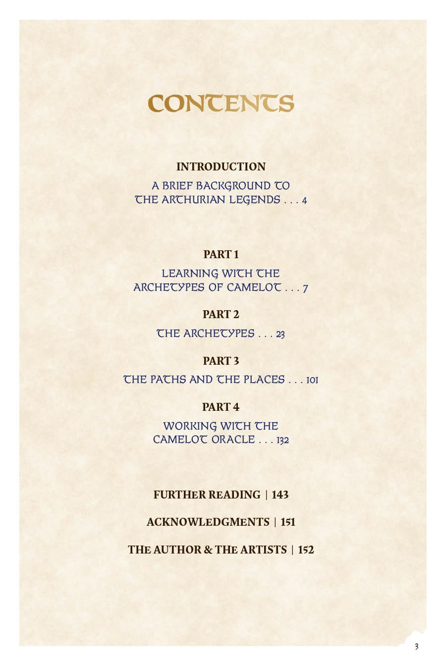 Table of contents for a book on Arthurian legends with a beige background.