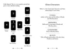 Celtic Spread tarot card layout with character list on a white background