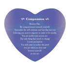 Heart-shaped purple background with a message about compassion and self-acceptance.