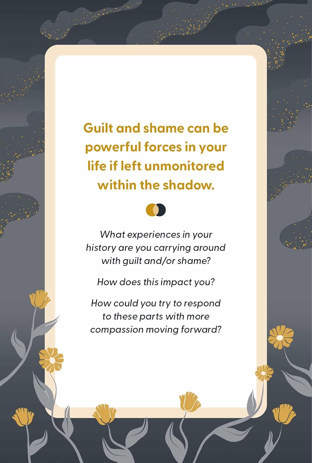Inspirational quote card on a dark background with floral elements