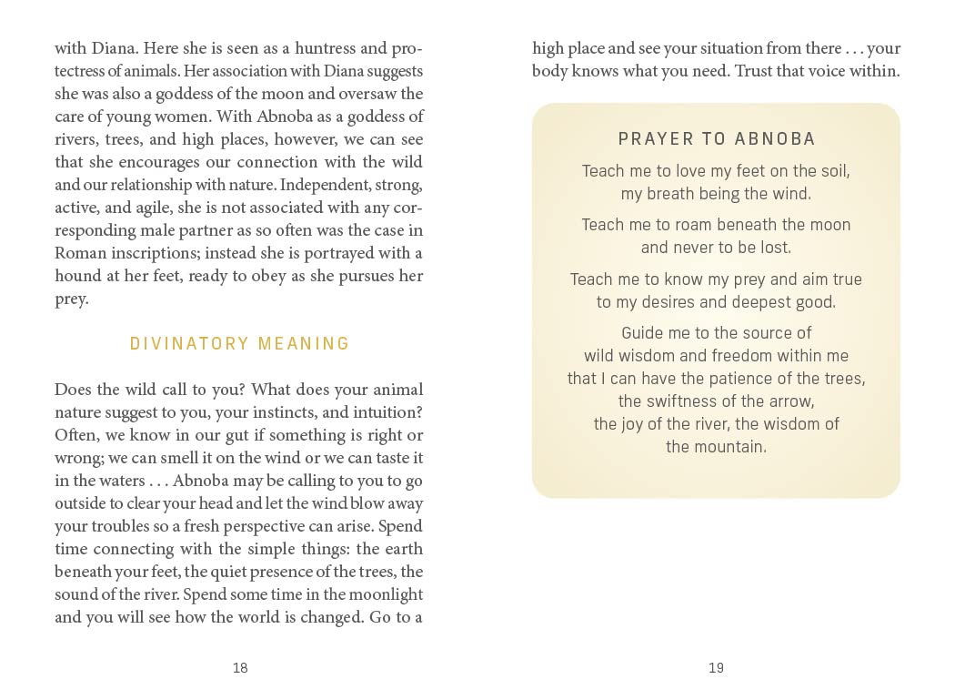 Text page with a prayer to Abnoba and divinatory meaning on a white background