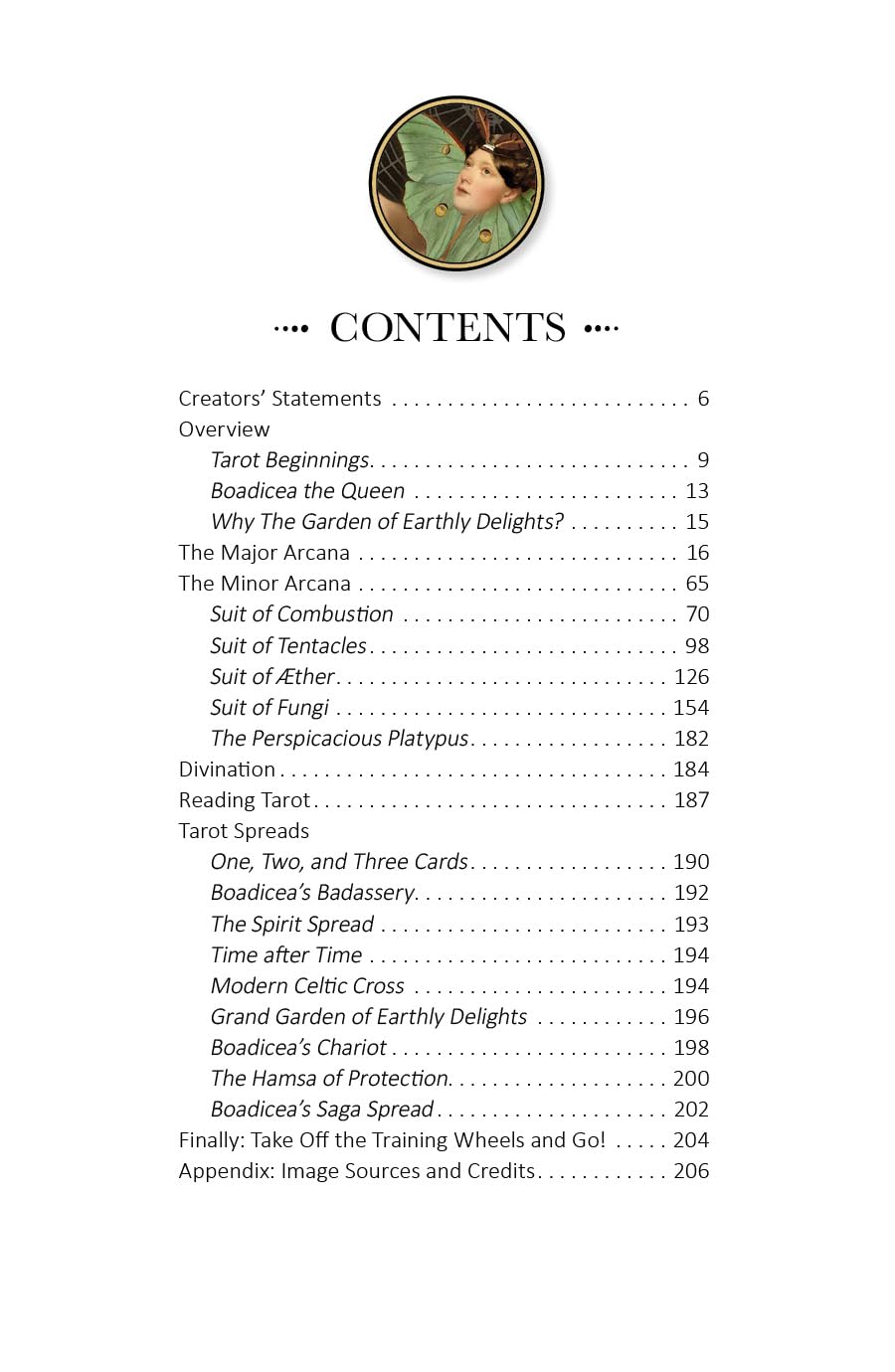 Table of contents for a book or document with a decorative illustration at the top.