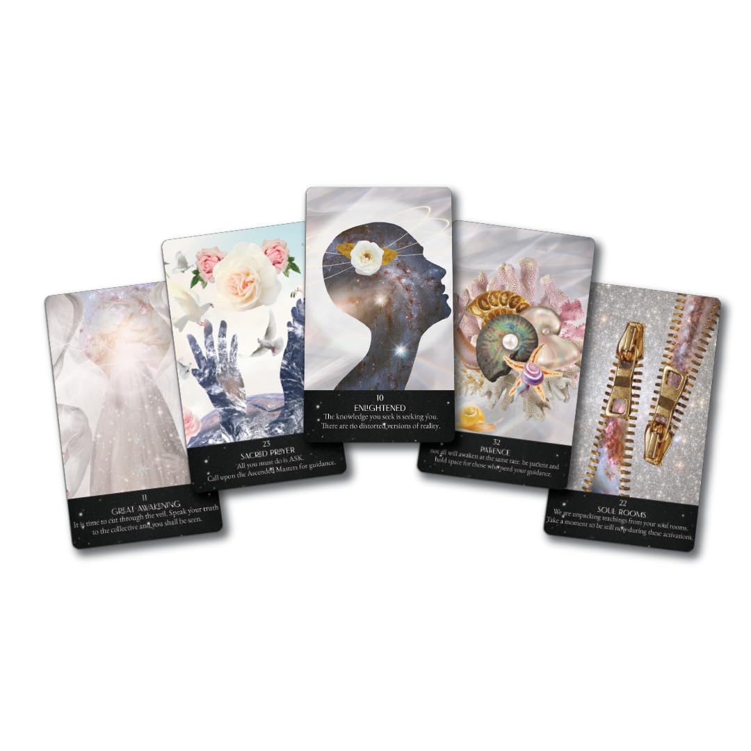 Set of tarot cards with artistic designs on a white background