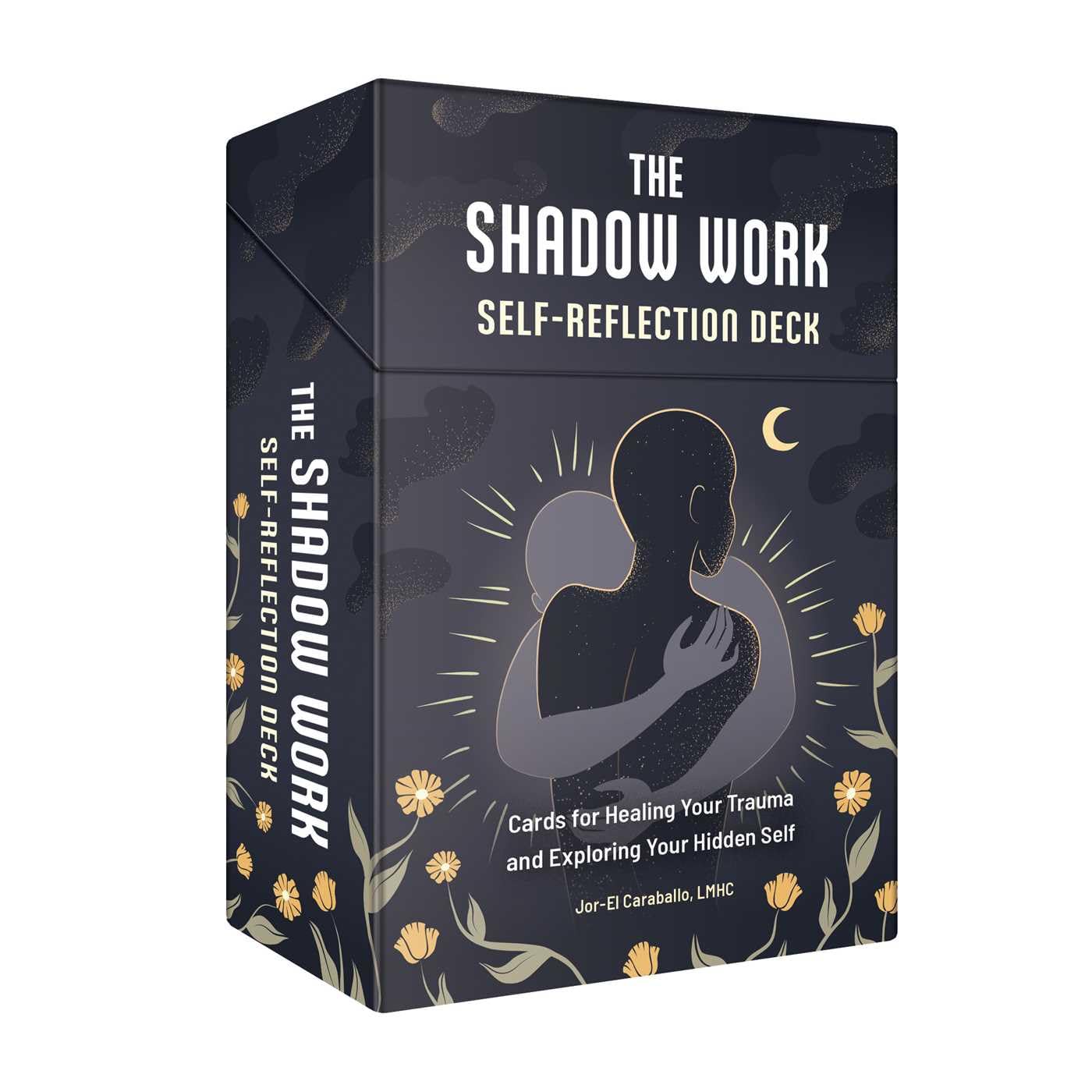 Box of 'The Shadow Work Self-Reflection Deck' with silhouette design and floral elements.