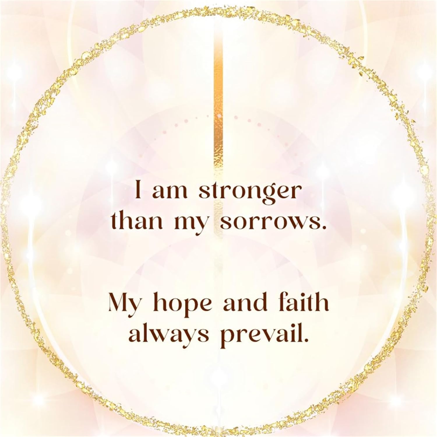 Motivational quote with a gold circular frame on a soft pink background