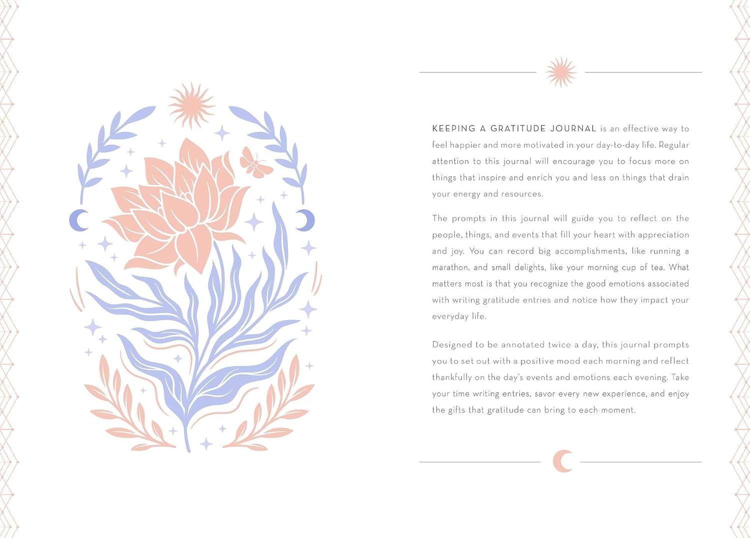 Gratitude journal with floral design and text on a white background