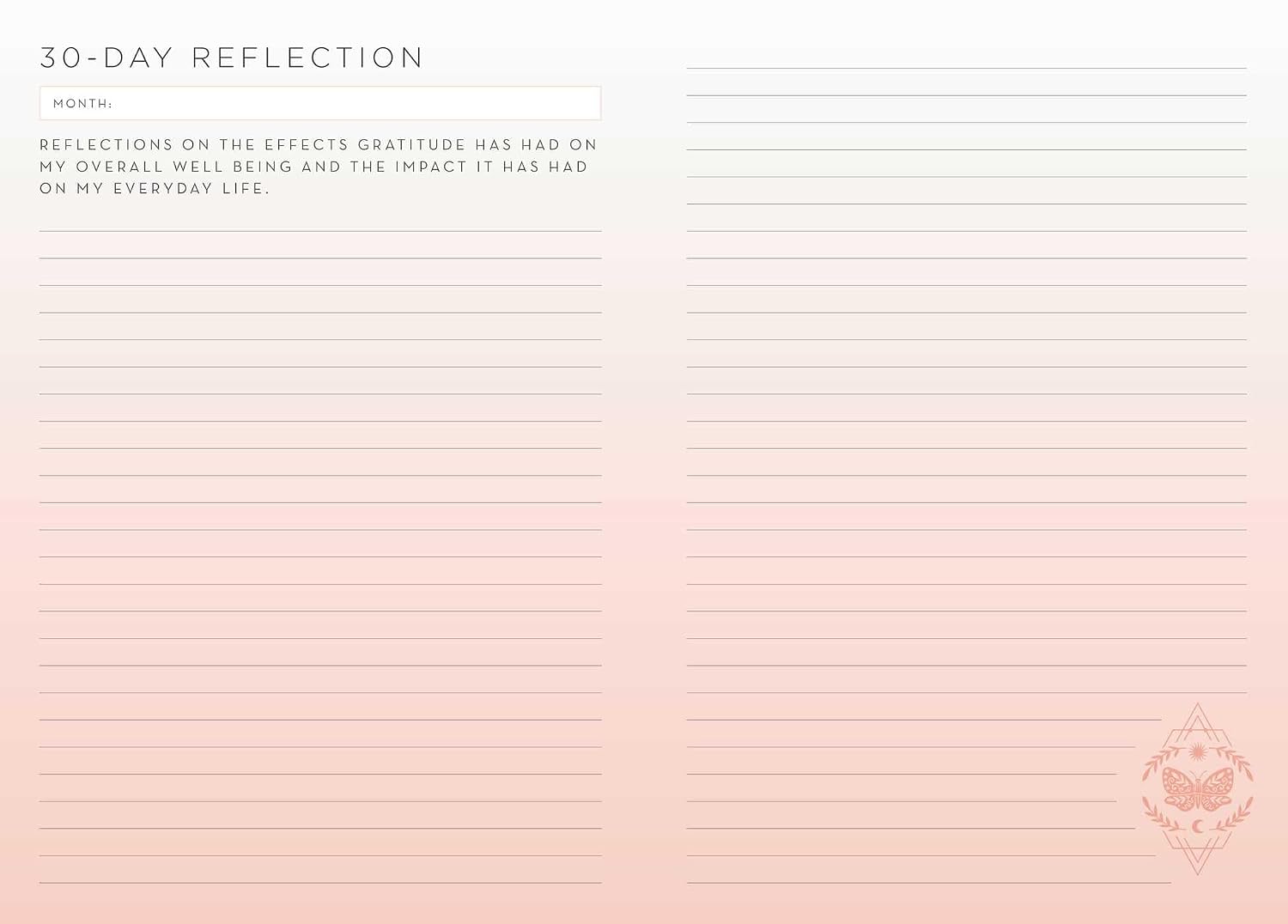 Blank sheet for 30-day reflection on gratitude with a pink gradient background