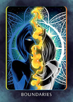Card with abstract design and text 'Boundaries' on a dark background