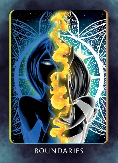Card with abstract design and text 'Boundaries' on a dark background