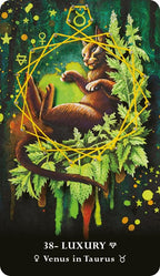 Card with a stylized animal and decorative elements on a dark background