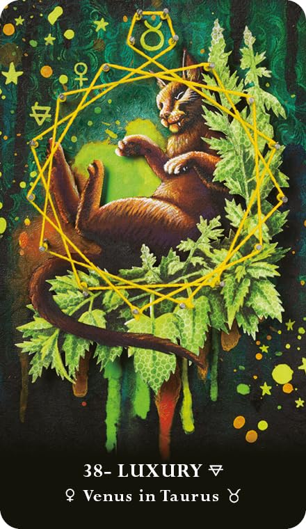 Card with a stylized animal and decorative elements on a dark background
