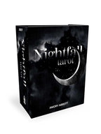 Black tarot card box with 'Nightfall Tarot' text on a white background