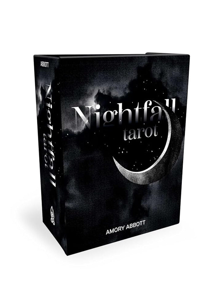 Black tarot card box with 'Nightfall Tarot' text on a white background