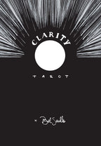 Cover of 'Clarity Tarot' with sunburst design and 'Bel Saulle' signature on a black background