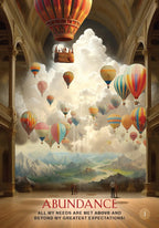 Hot air balloons in a cathedral with 'Abundance' text