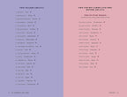Two-tone card list for tarot cards with text on a pink and blue background