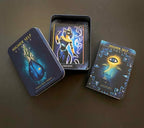 Three tarot cards from the 'Higher Self' deck on a dark surface