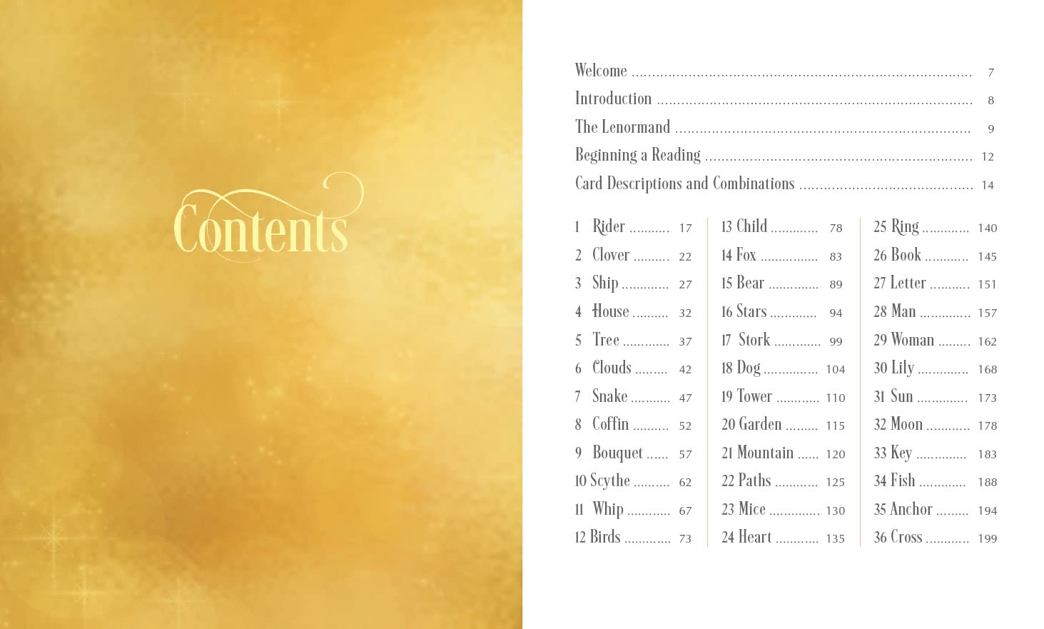 Table of contents with a gold gradient background