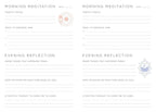 Morning meditation and evening reflection journaling template with space for gratitude and reflection.