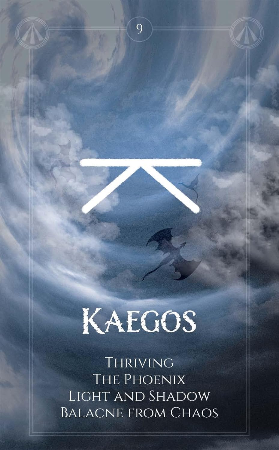 Book cover of 'Kaegos' with a dragon and swirling clouds