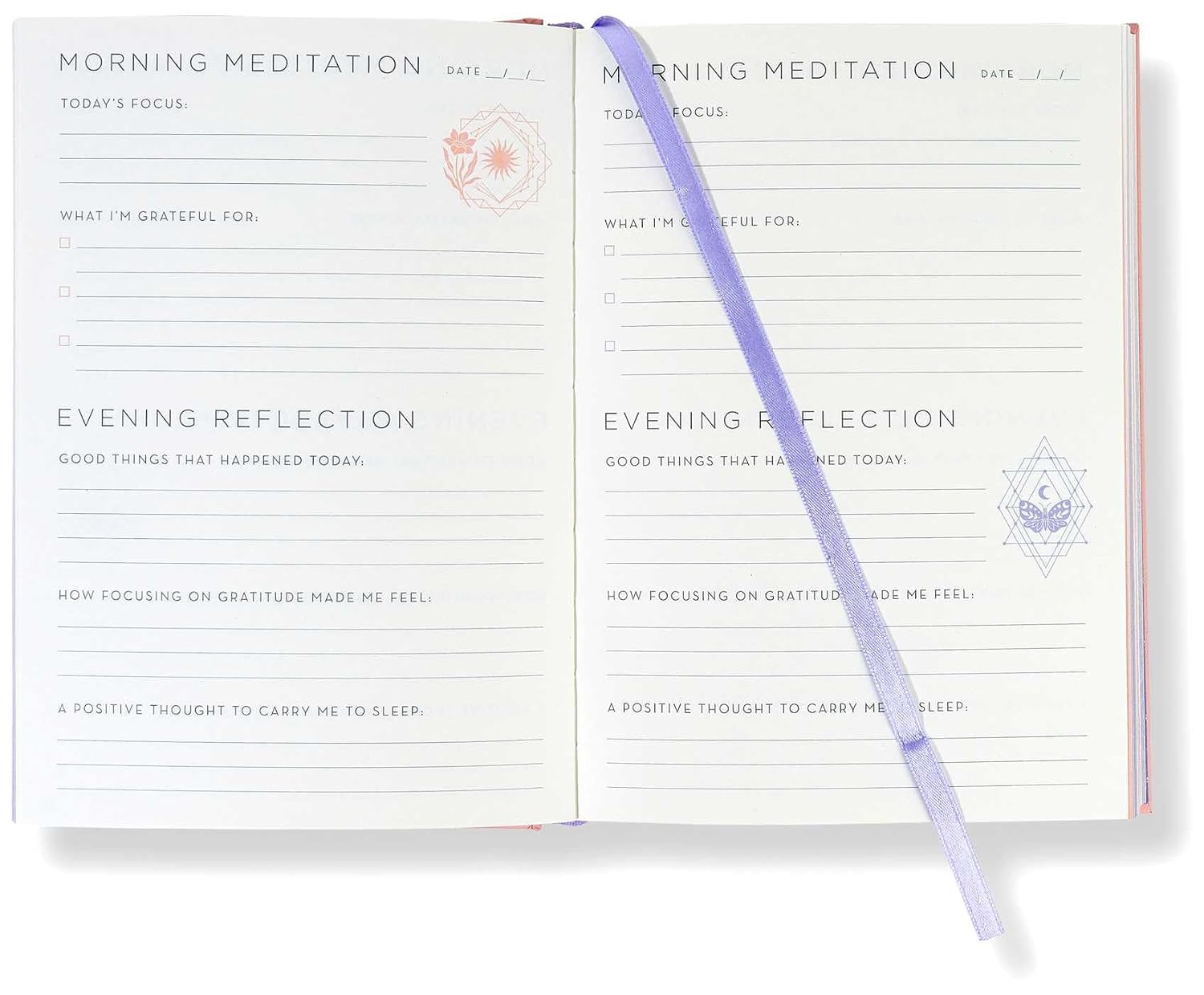 Meditation journal with pen on a white background