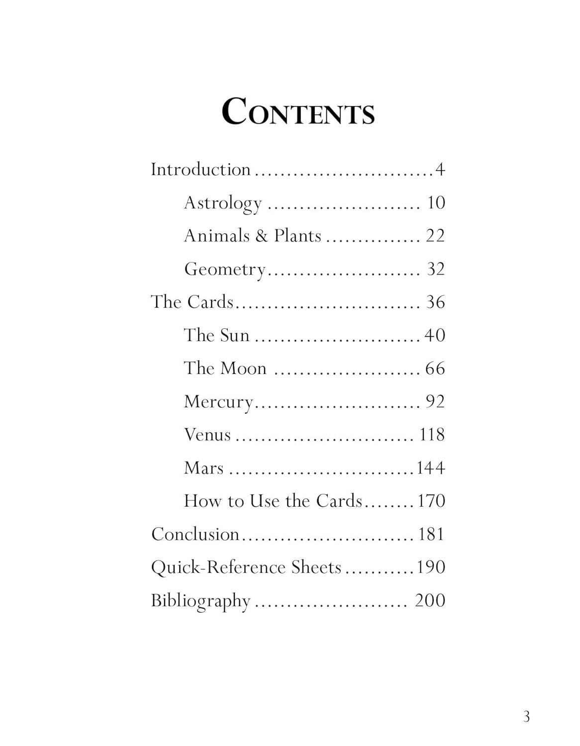 Table of contents for a book on astrology with chapter headings and page numbers.