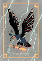 Illustration of a bird with outstretched wings on a gray background, labeled 'Knight of Spikes'.