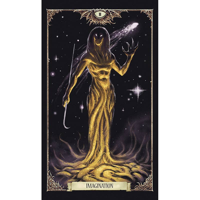 Tarot card with a hooded figure holding a star, labeled 'Imagination'.