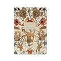 Notebook with ocean-themed design featuring sea creatures on a white background