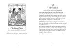 Tarot card with two women in dresses and text on a white background