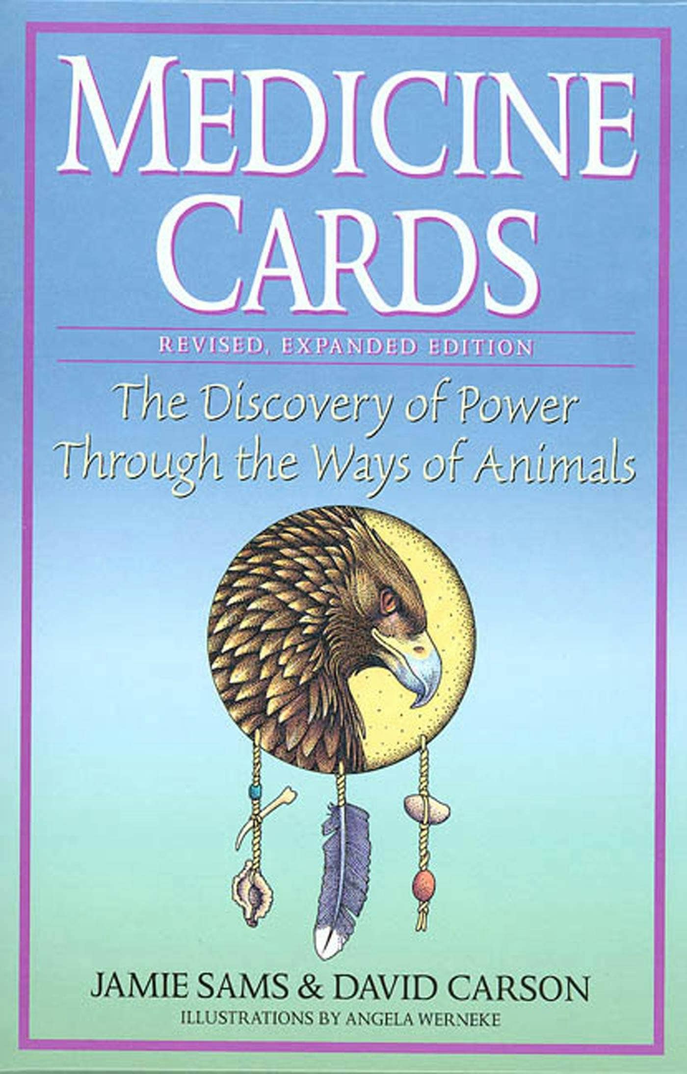 Book cover of 'Medicine Cards' with an illustration of a bird and feathers on a blue and green gradient background.